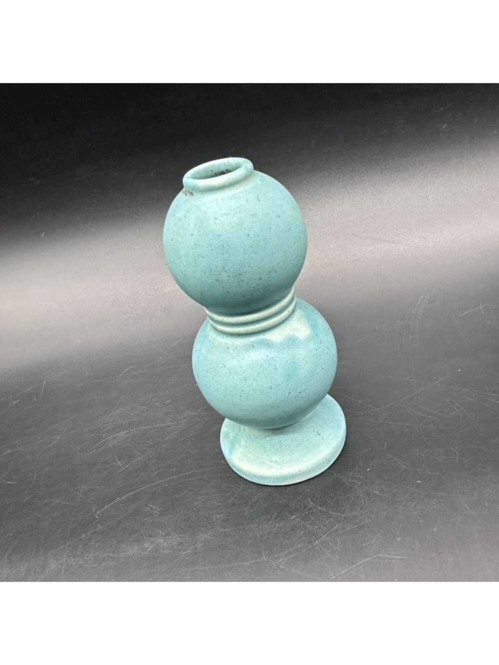 Vintage Bud Vase Red Wing Pottery 872 USA Double Gourd Aqua Blue Retro